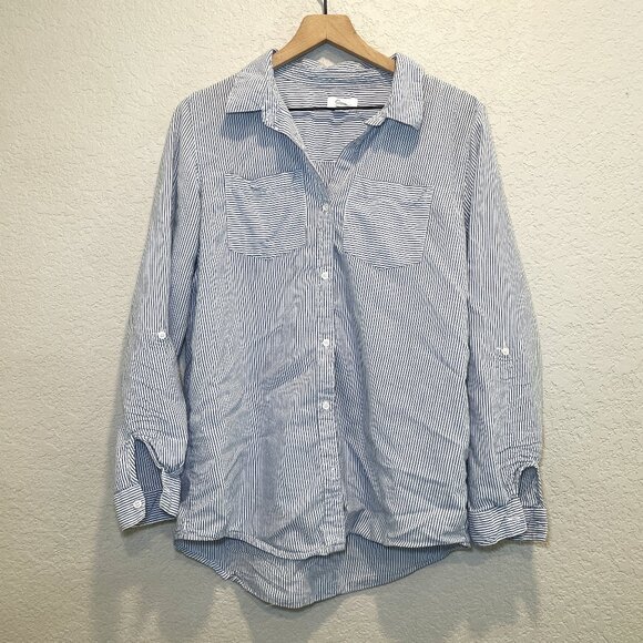 Japna Blue & White Stripe Lightweight Button Down Shirt Large - Picture 1 of 4